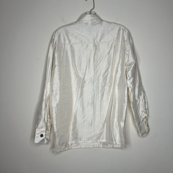 Louis Simon Womens Silk Button Up Shirt Small Ivory Collared Office Career Luxe - Picture 8 of 9